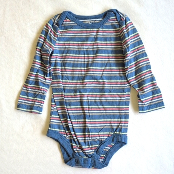 george blue striped cotton long sleeve bodysuit diaper shirt 18-24 months baby - Picture 2 of 5